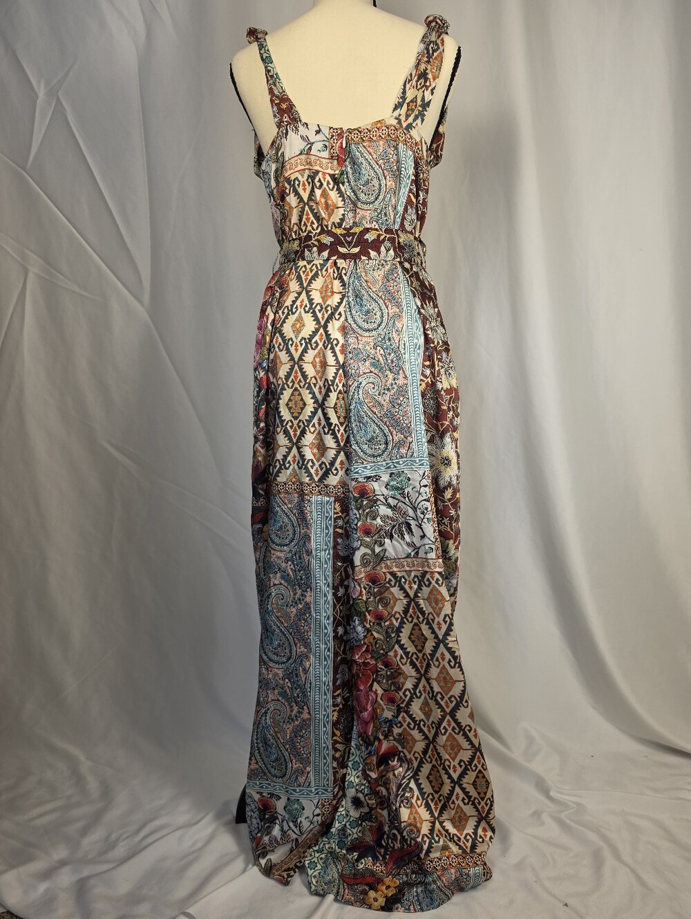 Zara Multicolor Patchwork Satin Effect Wide-Leg Jumpsuit Size Small - Picture 2 of 9